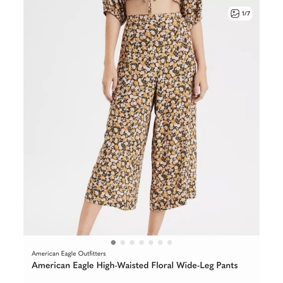 American Eagle High-Waisted Floral Wide-Leg Pants Womens XS Loose - Picture 4 of 12
